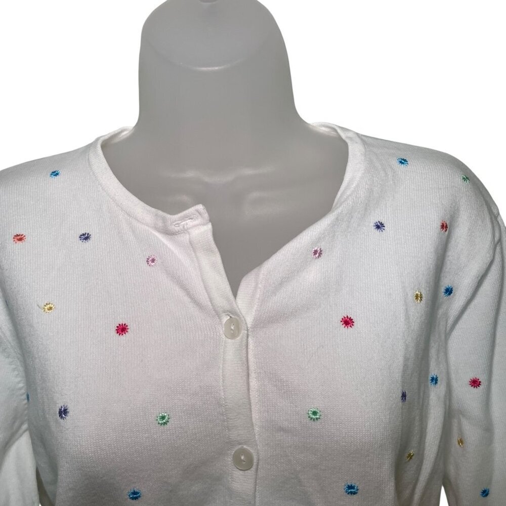 Talbots Vintage White Floral Embroidered Cardigan Sweater Size Medium - Picture 6 of 7